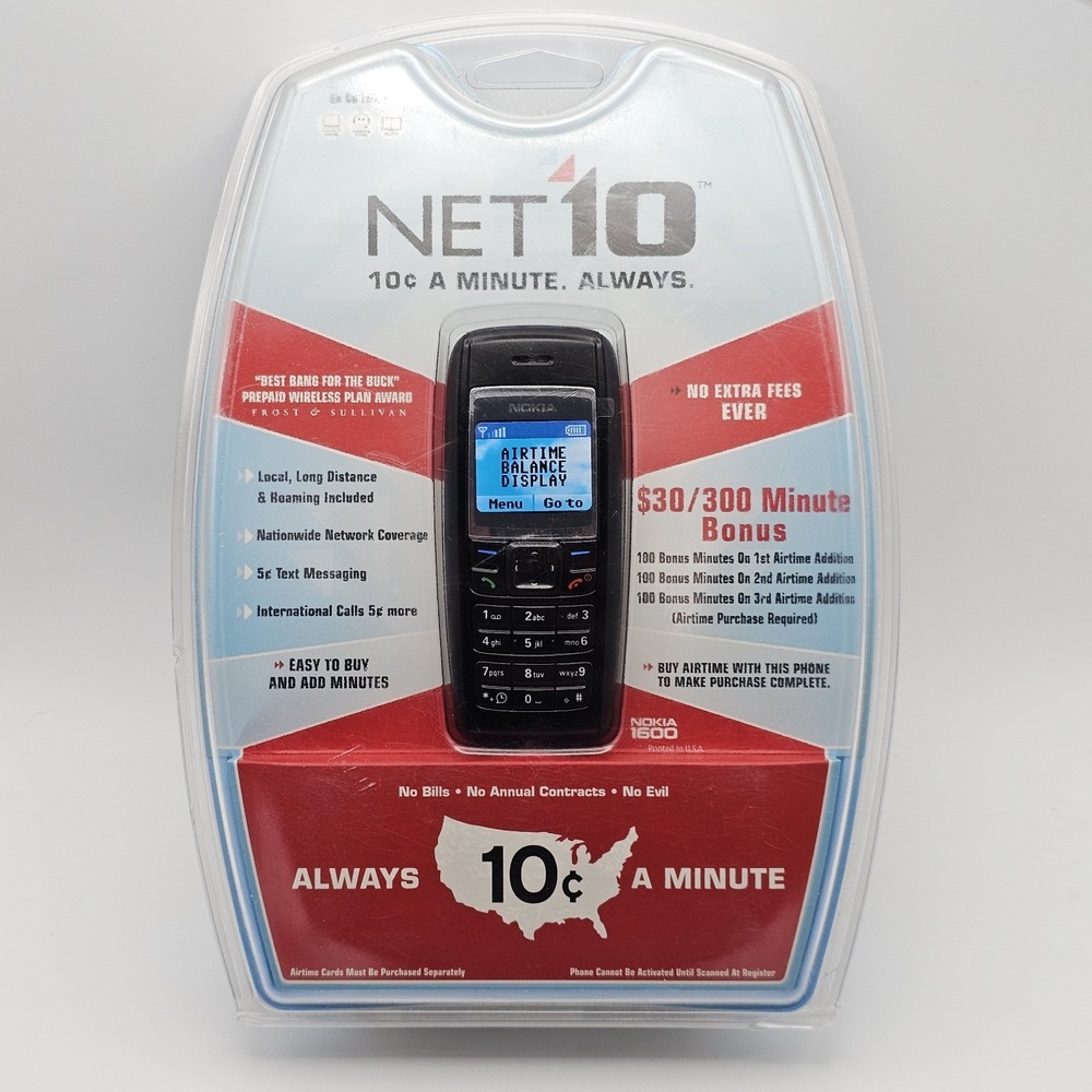 Net 10 Wireless‎ Cell Phone Nokia 1600 Basic Prepaid Cell Phone Retro New Sealed